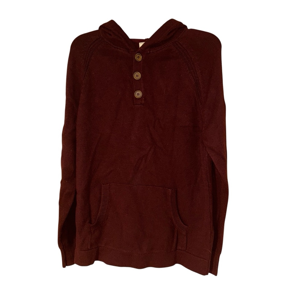 7Diamonds Burgundy Knit Hoodie Sweater Mens Medium Shasta Pullover Button‎ Front